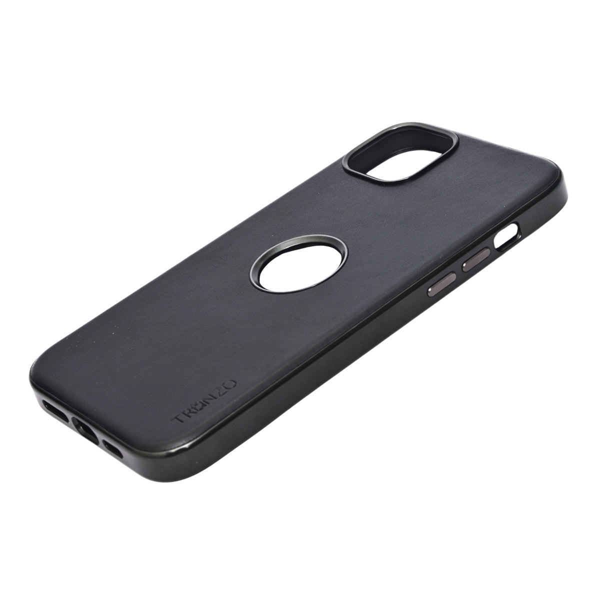 Shockproof Leather-Finish with logo Cutout Phone Case for iPhone 14 Plus/ 15 Plus