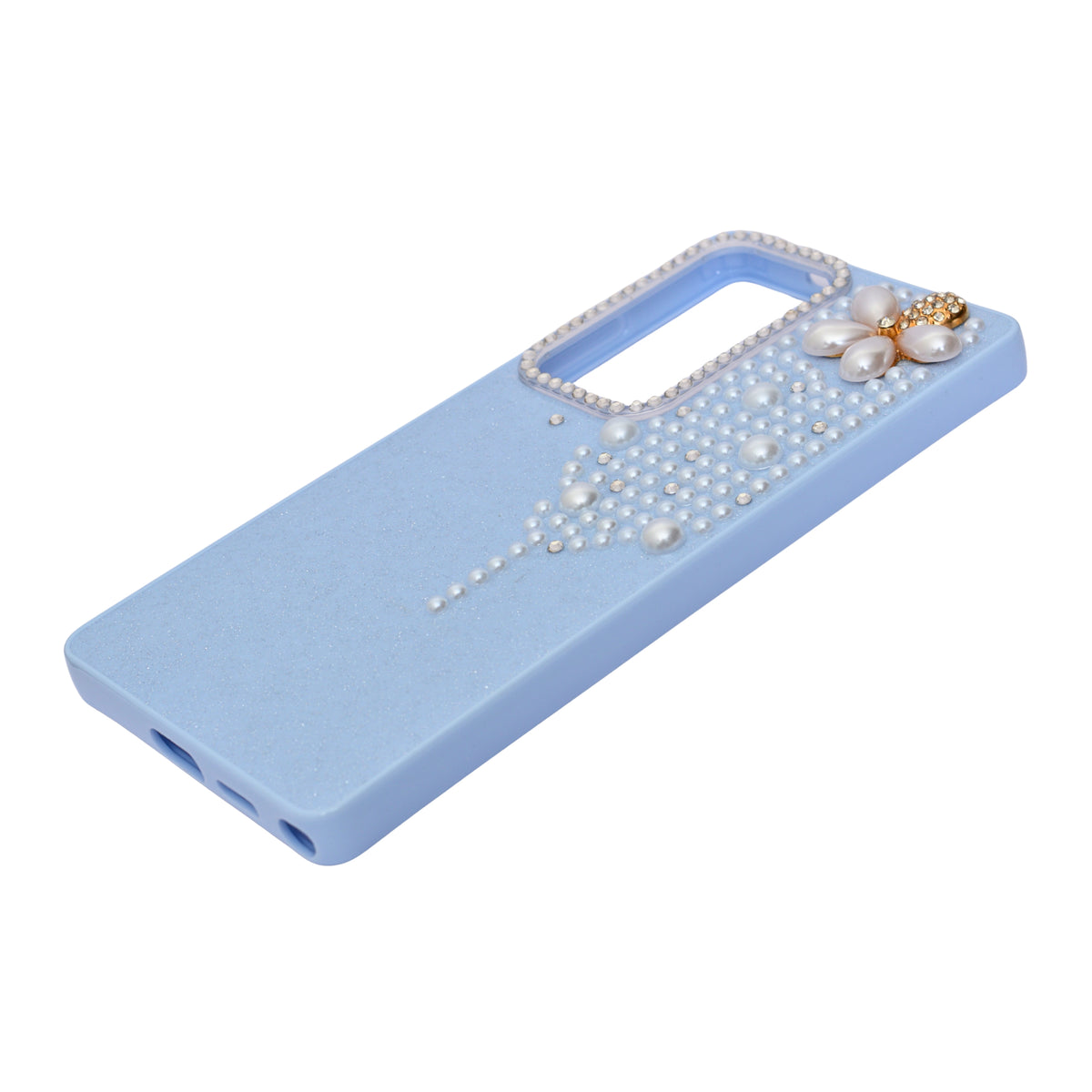Luxury Glitter Finish with 3D Pearl Flower Design Phone Case for Samsung S24 Ultra