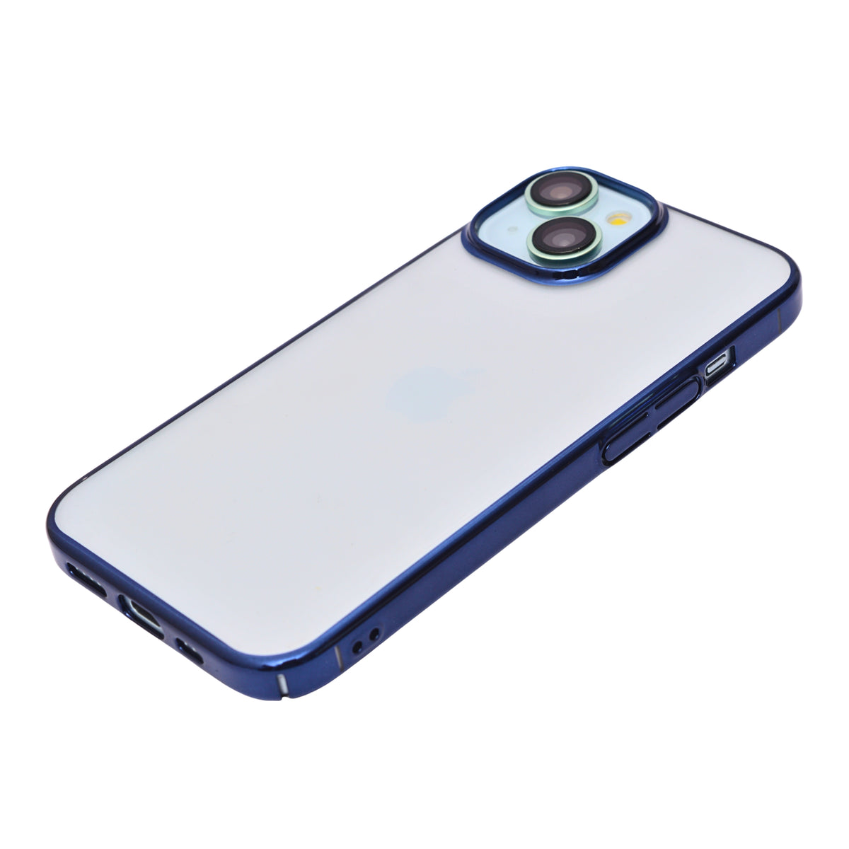 Crystal Shield Clear Phone Case with Blue Border Protection for iPhone 15