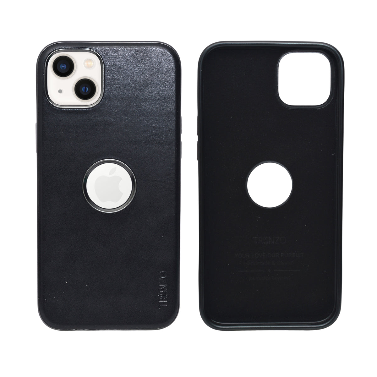 Shockproof Leather-Finish with logo Cutout Phone Case for iPhone 14 Plus/ 15 Plus