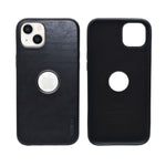Shockproof Leather-Finish with logo Cutout Phone Case for iPhone 14 Plus/ 15 Plus