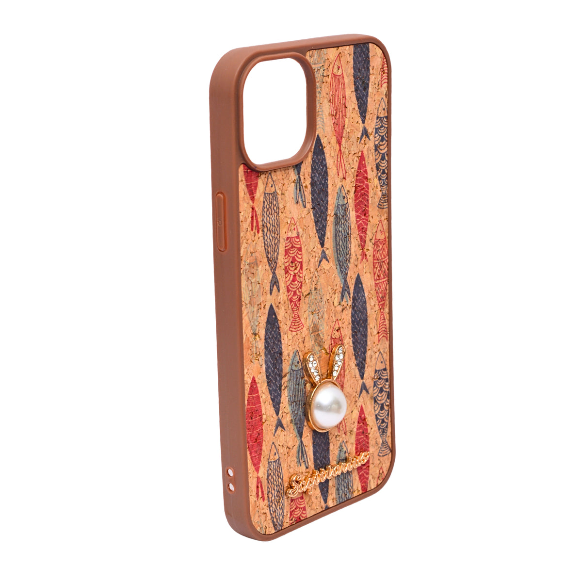 Bohemian Ethnic Print Cork Texture with Pearl Detail Phone Case for iPhone 14 Plus / 15 Plus