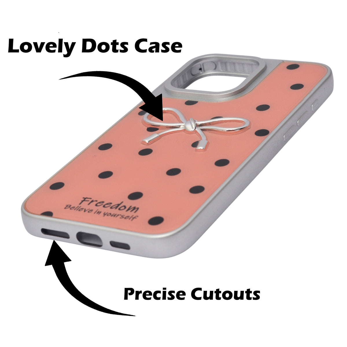 Stylish Polka Dot Bow Cover For iPhone 16 Pro Max