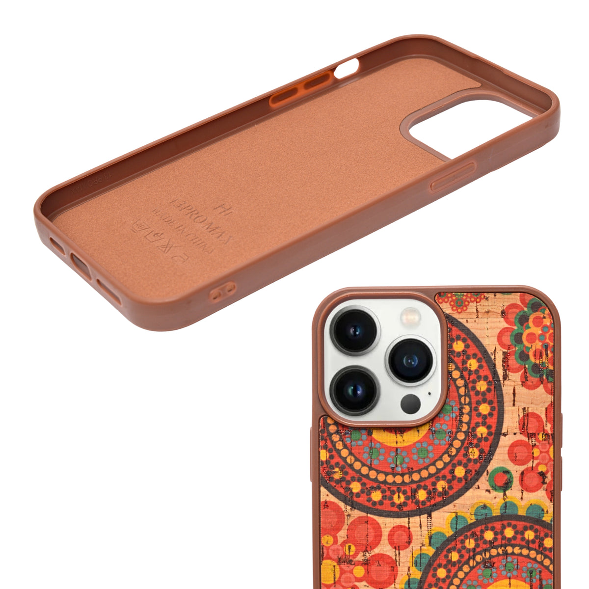 Bohemian Ethnic Print Cork Texture with Pearl Detail Phone Case for iPhone 13 Pro Max