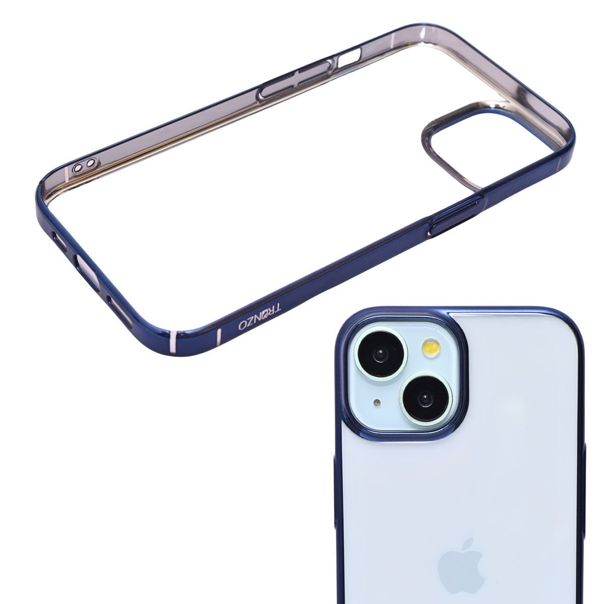 Crystal Shield Clear Phone Case with Blue Border Protection for iPhone 15
