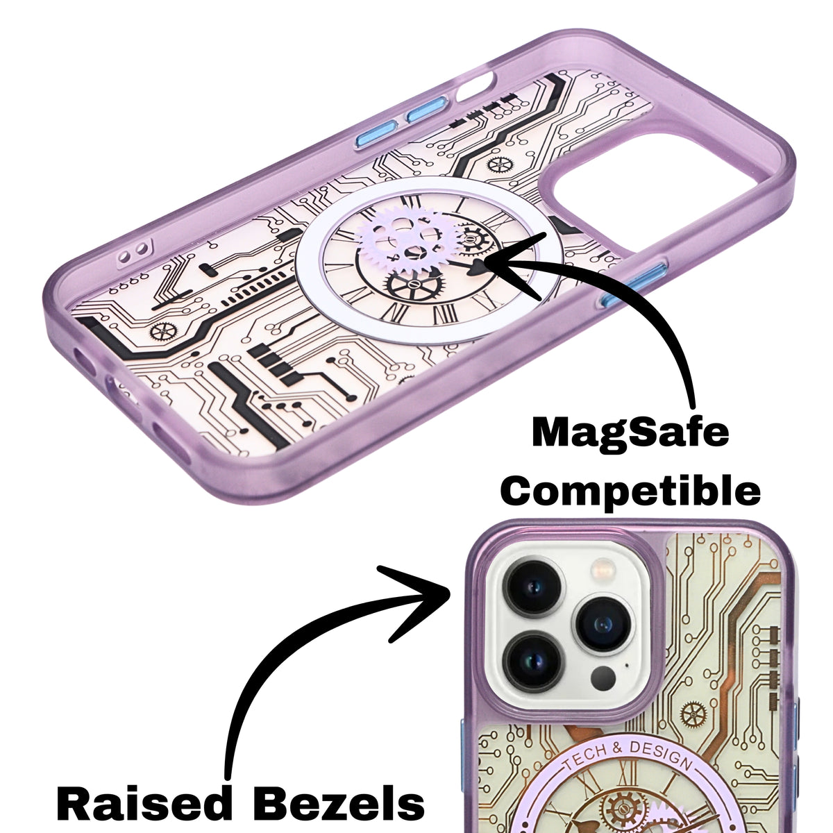 Tech Steampunk Gear Clock Design MagSafe Phone Case For iPhone 13 Pro