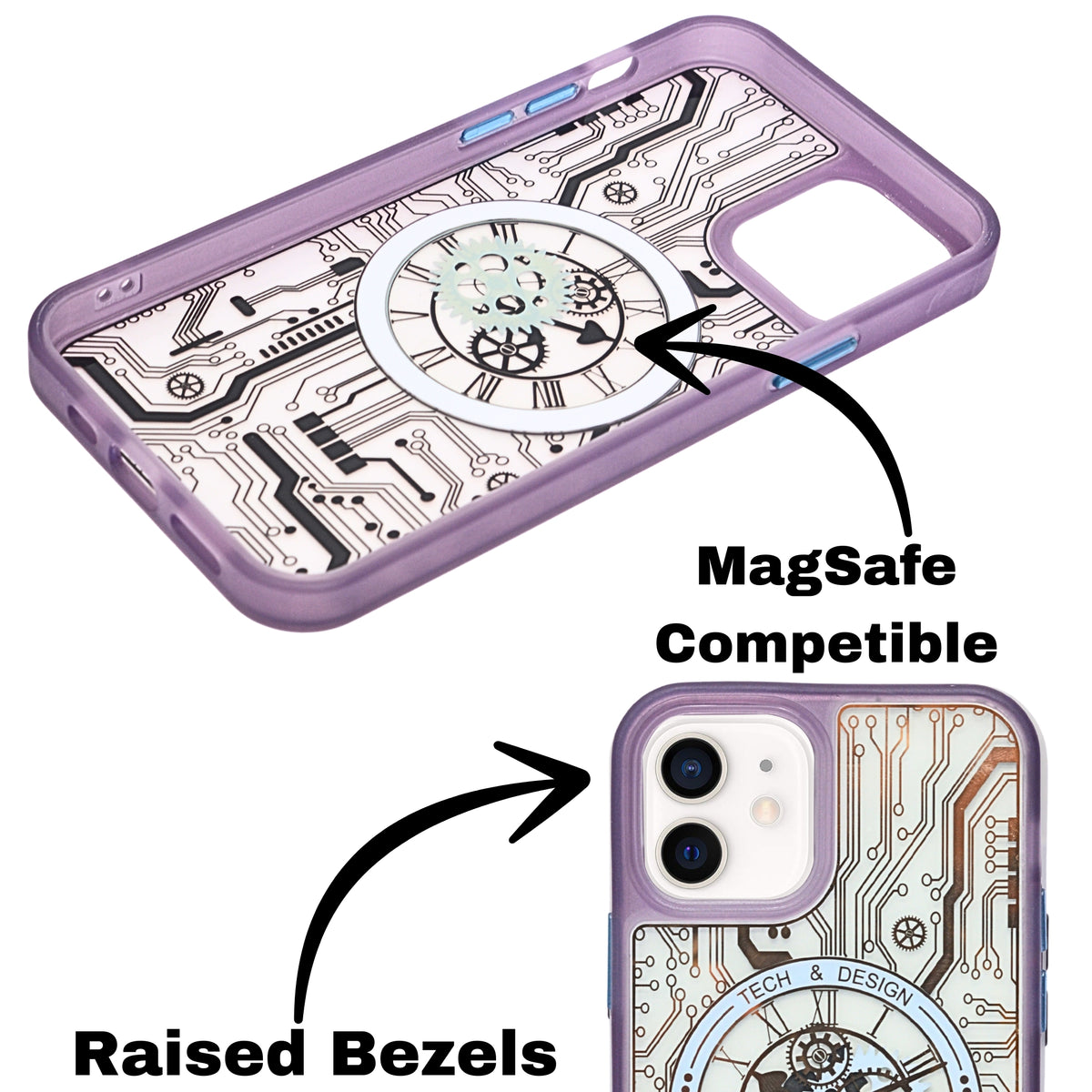Tech Steampunk Gear Clock Design MagSafe Phone Case For iPhone 12/ 12Pro