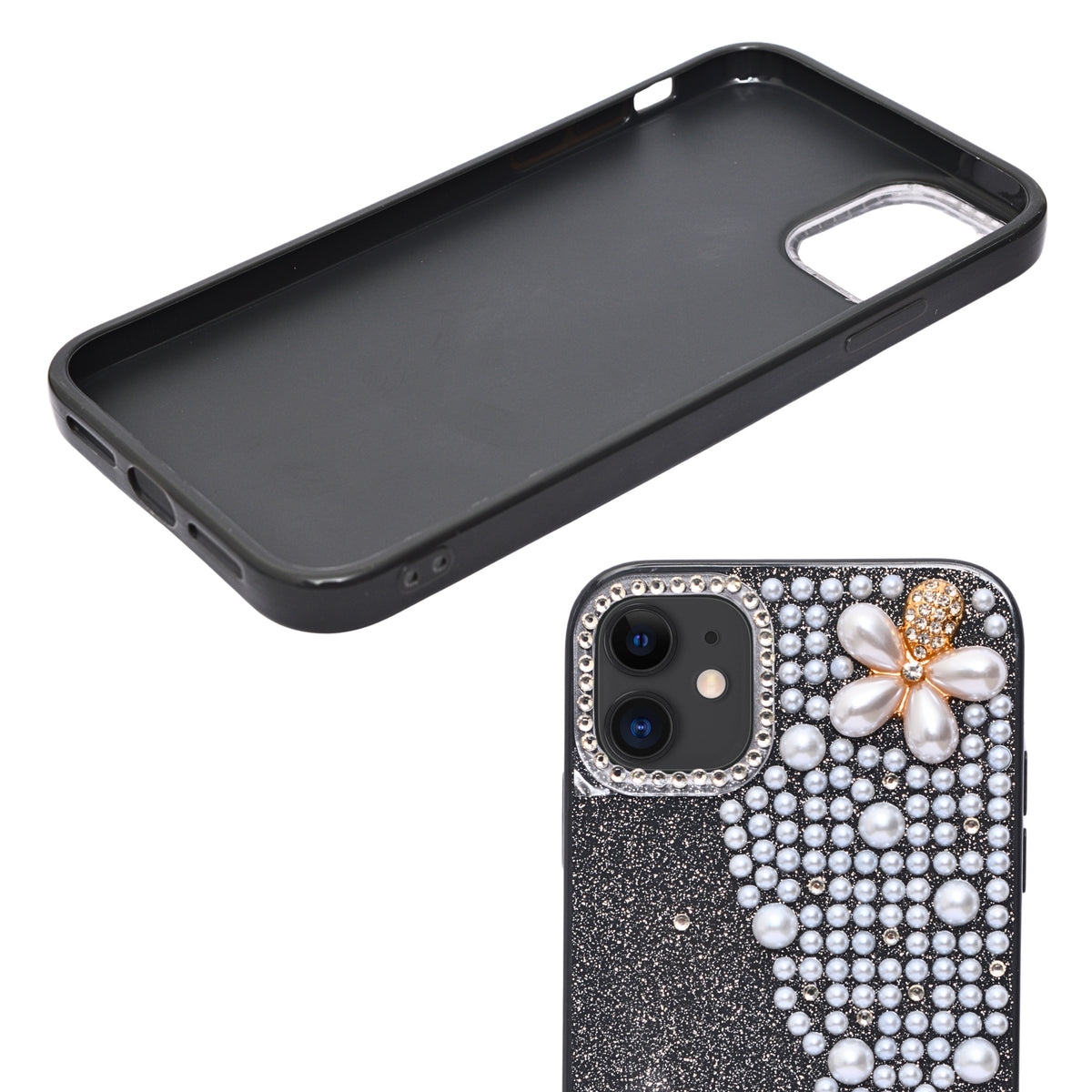Luxury Glitter Finish with 3D Pearl Flower Design Phone Case for iPhone 11