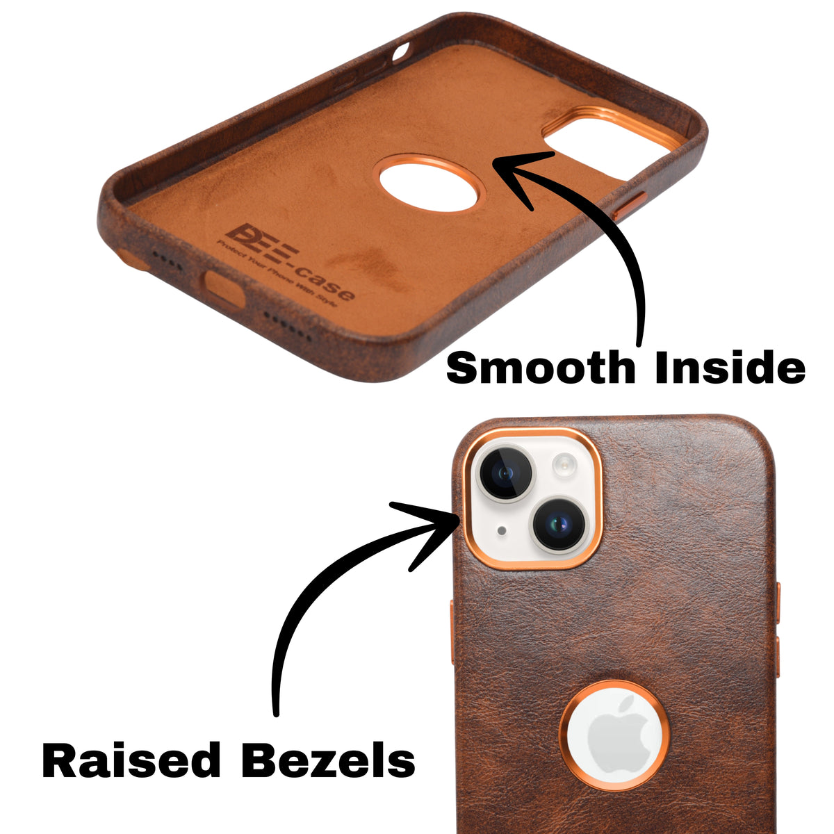 Deecase Premium Leather Finish with Metallic Logo Ring Cutout Phone Case for iPhone 14Plus/15Plus