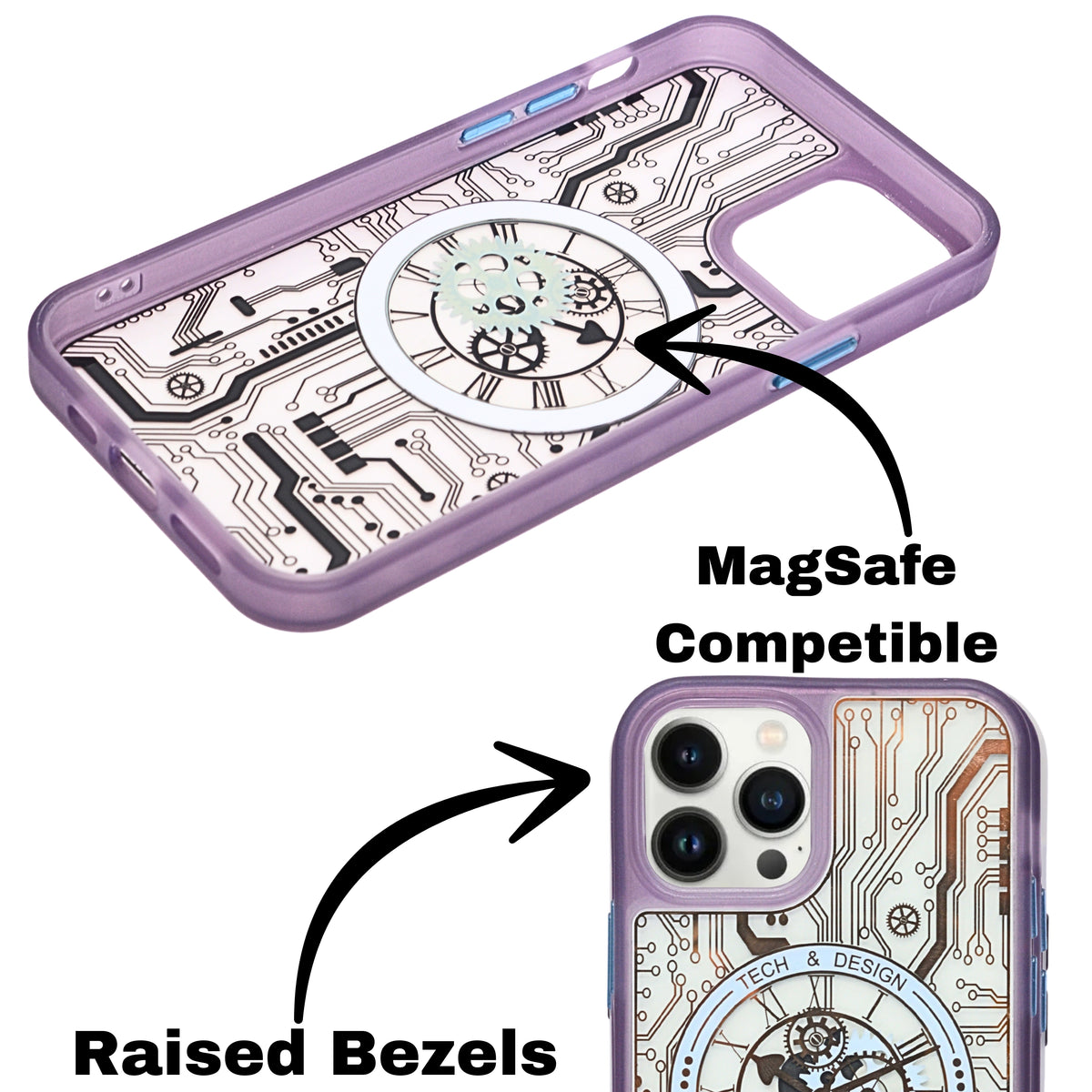 Tech Steampunk Gear Clock Design MagSafe Phone Case For iPhone 12/ 12Pro