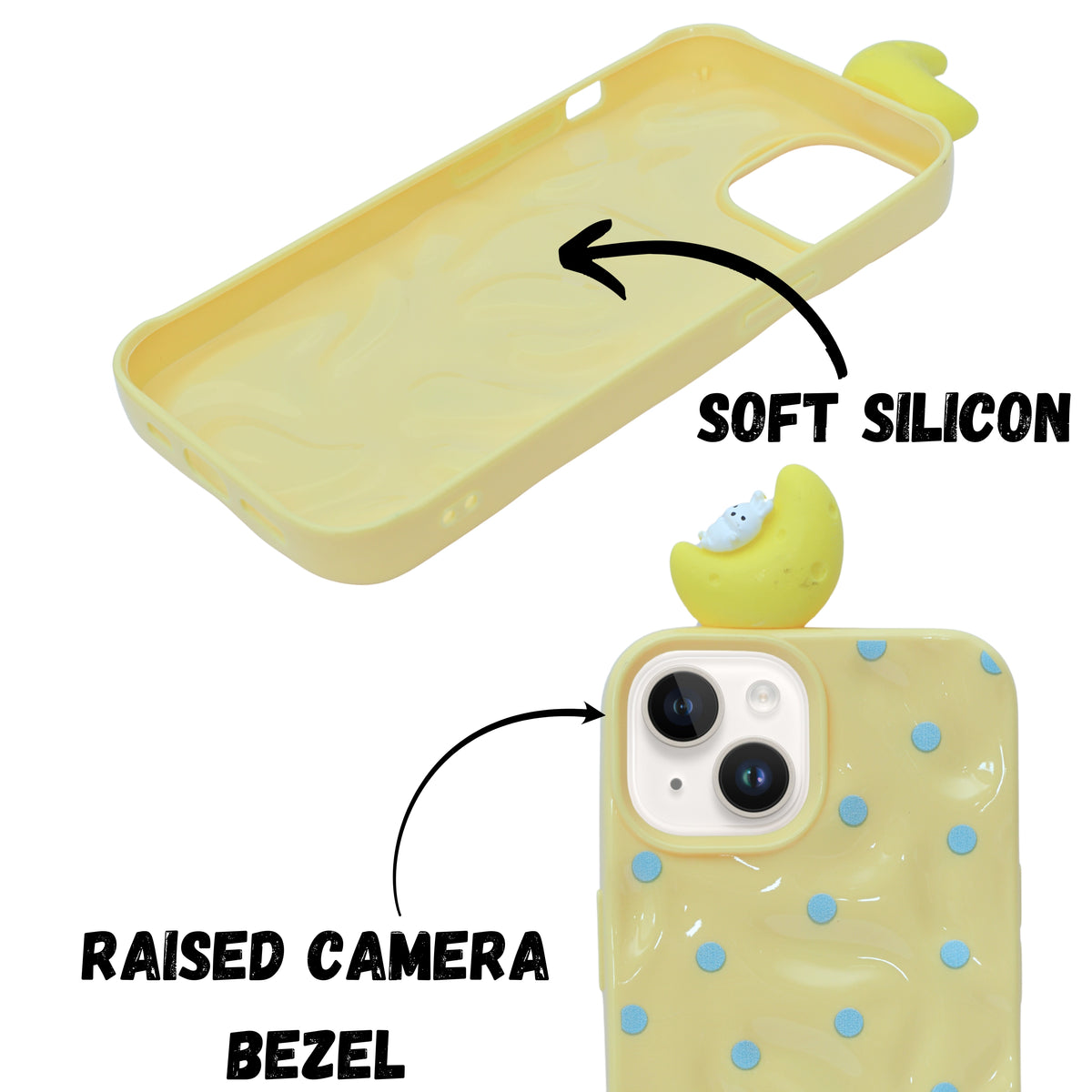 3D Cartoon Character with Polka Dots Soft Phone Case for iPhone 14 Plus/ 15 Plus