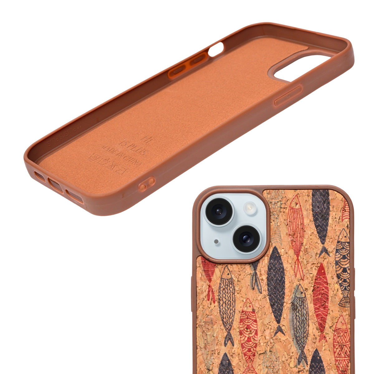 Bohemian Ethnic Print Cork Texture with Pearl Detail Phone Case for iPhone 14 Plus / 15 Plus