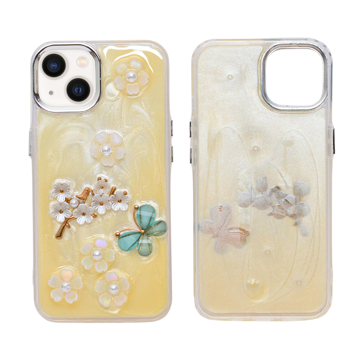 Luxury 3D Iridescent Pearl Flower & Butterfly Phone Case for iPhone 13 / 14