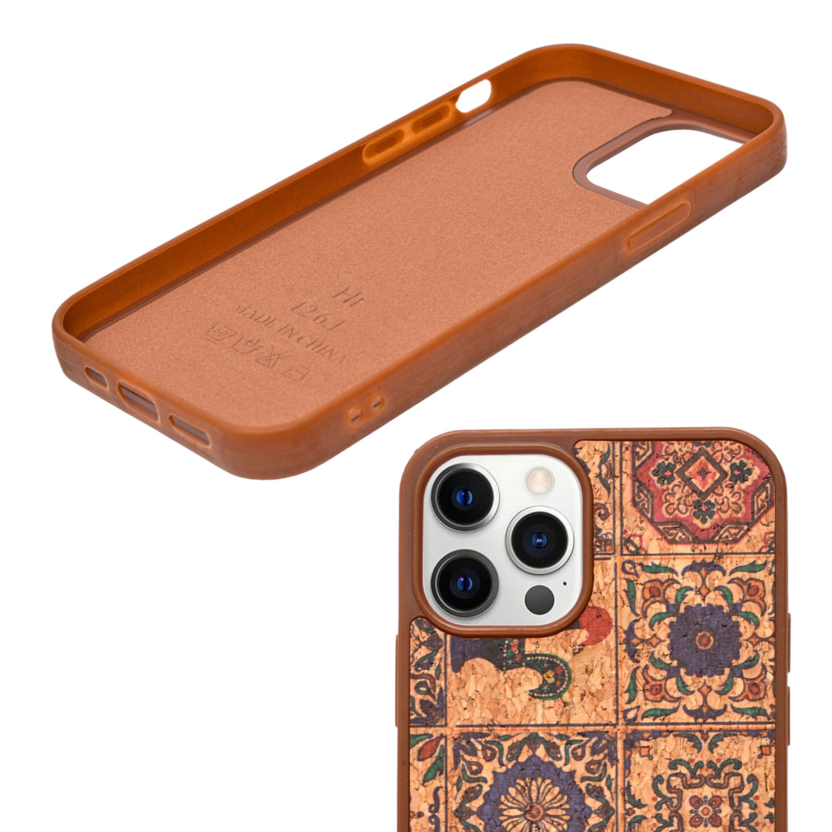 Bohemian Ethnic Print Cork Texture with Pearl Detail Phone Case for iPhone 12 / 12 Pro