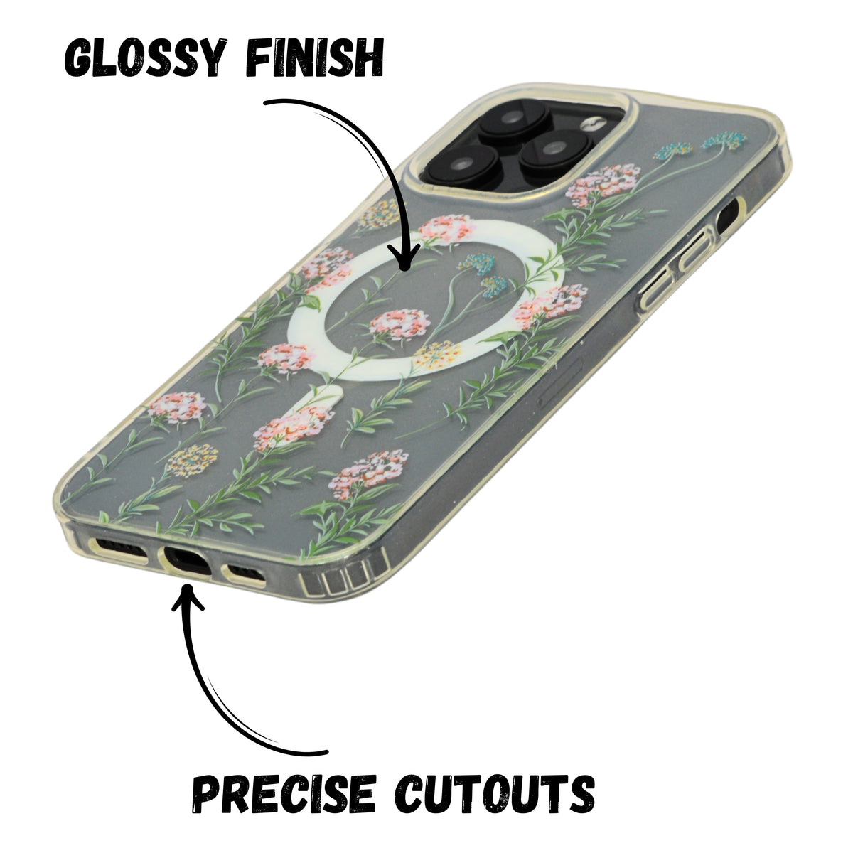 Floral Transparent MagSafe Shockproof Protection Phone Case For iPhone 14 Pro Max