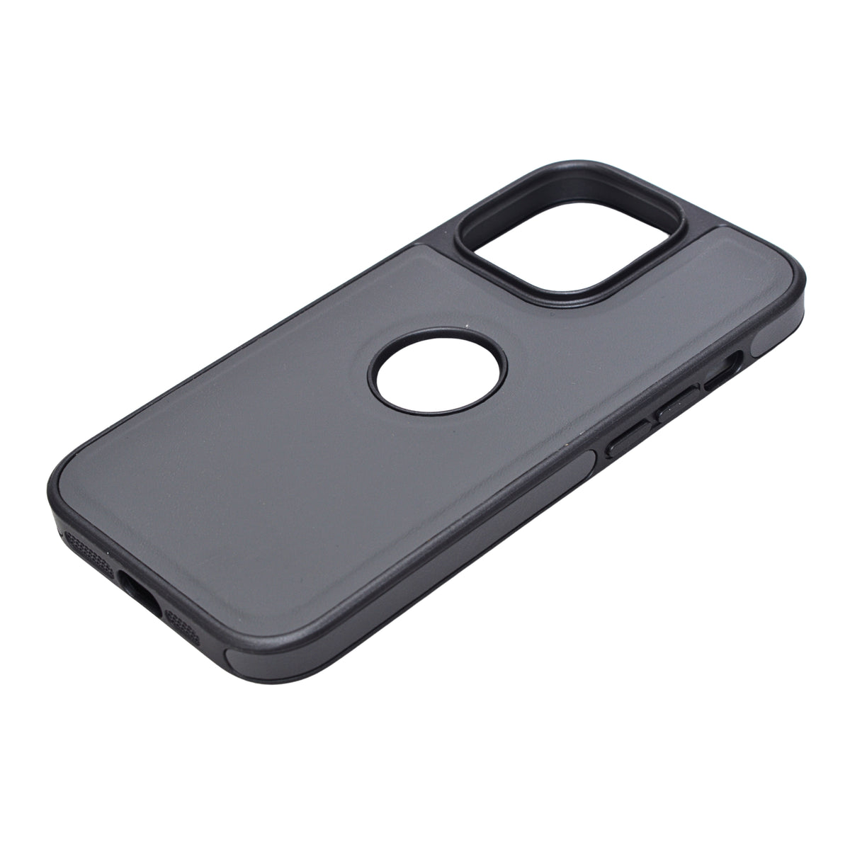 Premium Leather Finish with Metallic Logo Ring Cutout Phone Case for iPhone 14 Pro