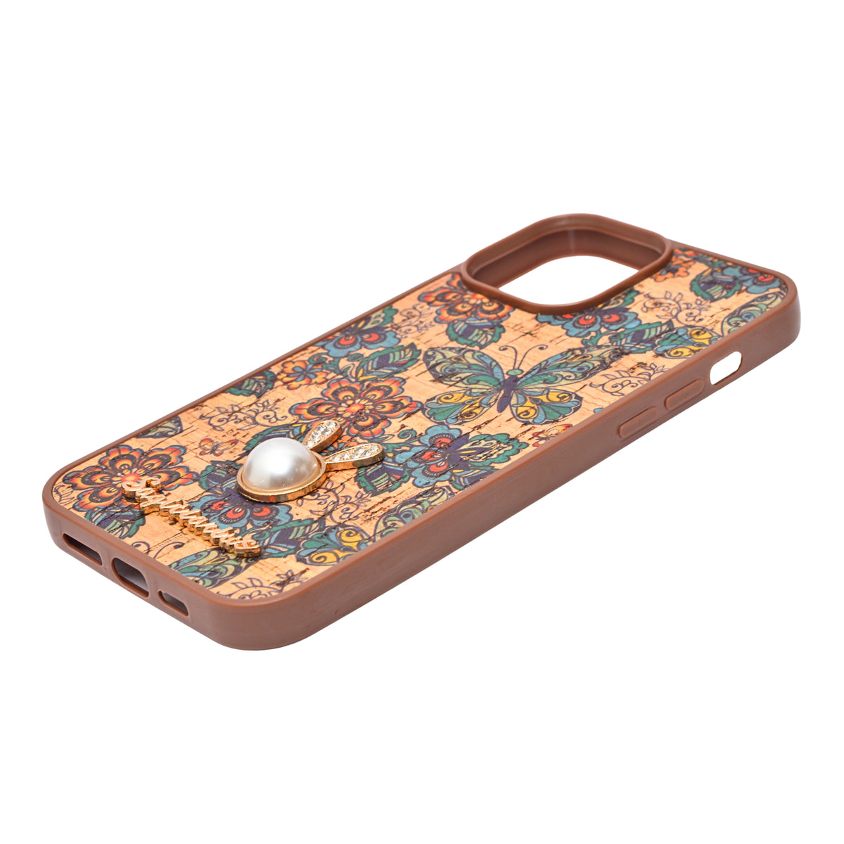 Bohemian Ethnic Print Cork Texture with Pearl Detail Phone Case for iPhone 13 Pro Max