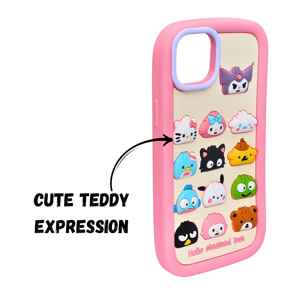 3D Cartoon Hello Steamed Bun Character Design Phone Case For iPhone 15