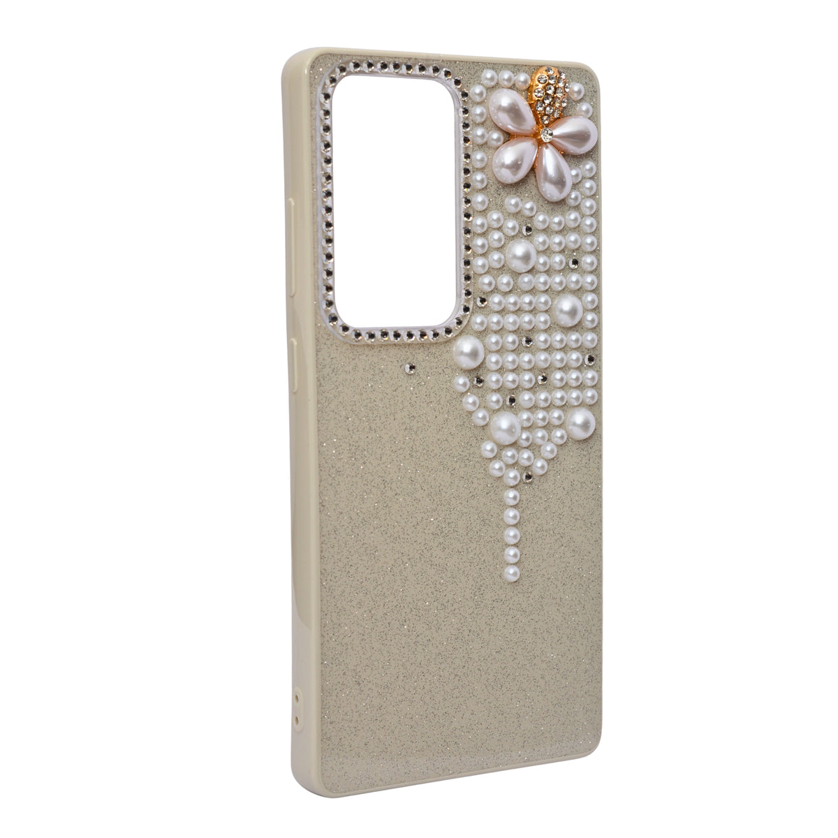 Luxury Glitter Finish with 3D Pearl Flower Design Phone Case for Samsung S24 Ultra