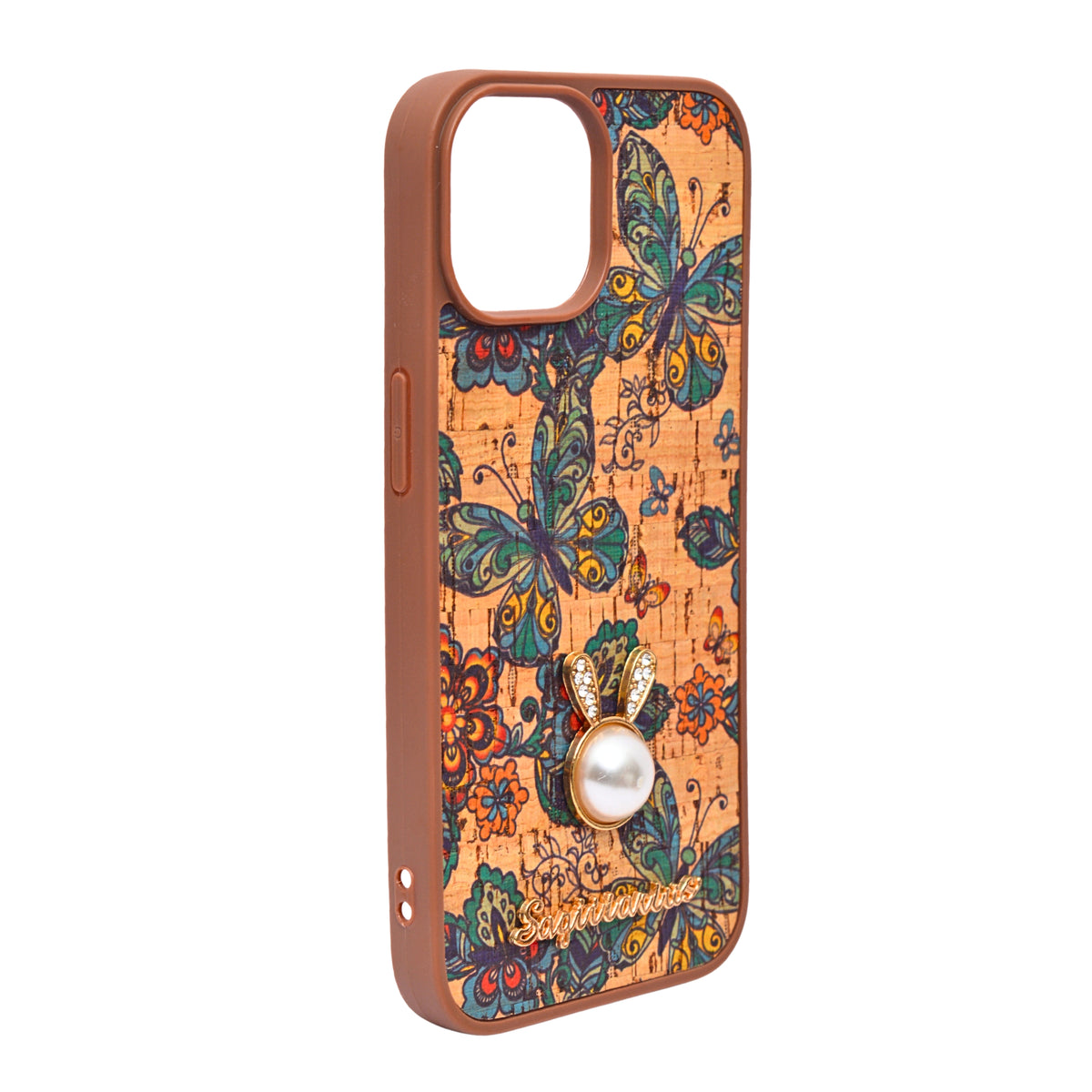Bohemian Ethnic Print Cork Texture with Pearl Detail Phone Case for iPhone 15
