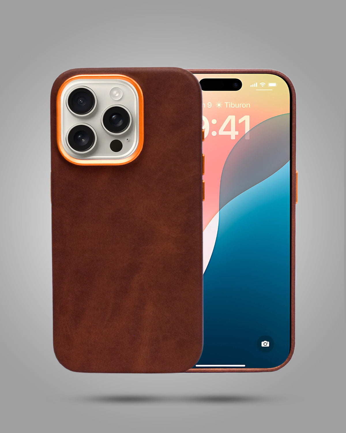 Velvet Leather Smooth With Metal Buttons & Camera Bezel Back Cover For iPhone 15 Pro