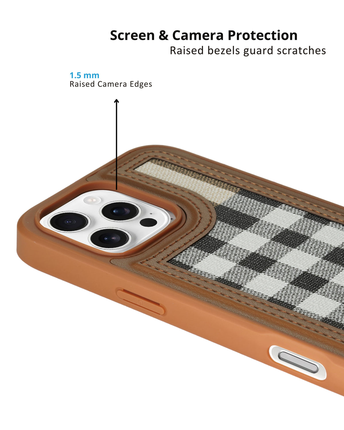 Leather Case, Classic Elegant Slim PU Checks Luxury Design Case For iPhone 16 Pro Max