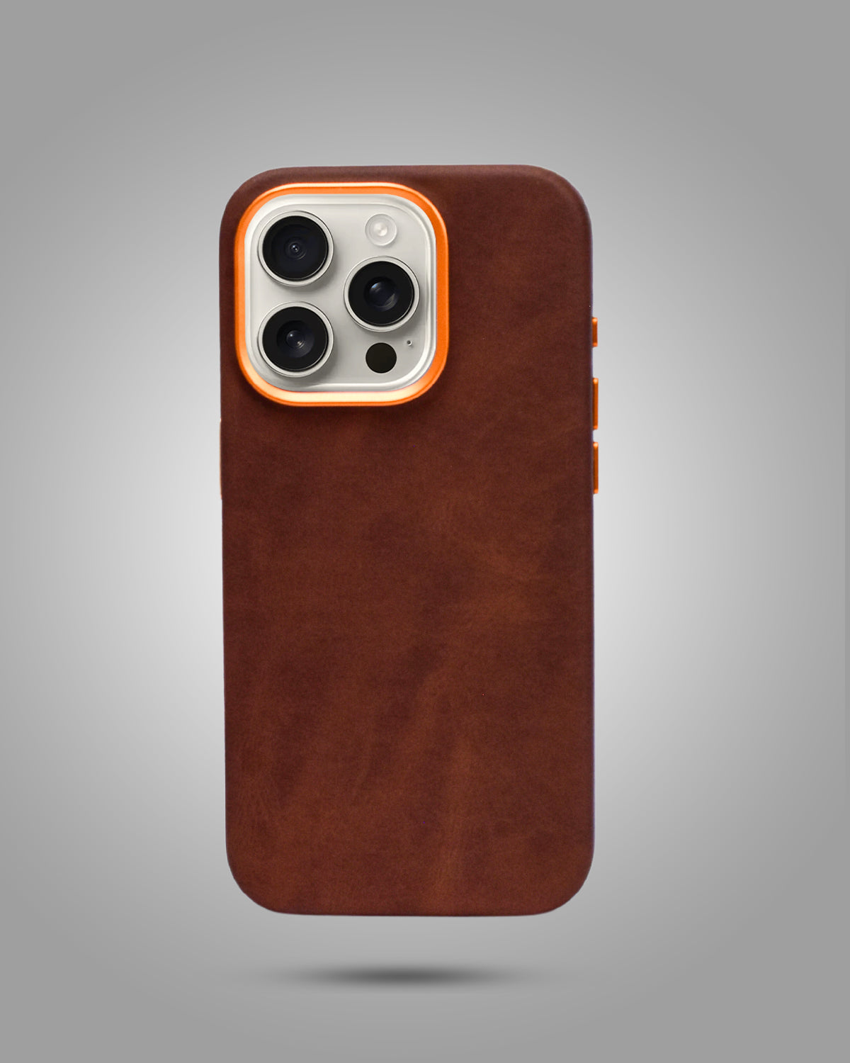 Velvet Leather Smooth With Metal Buttons & Camera Bezel Back Cover For iPhone 15 Pro