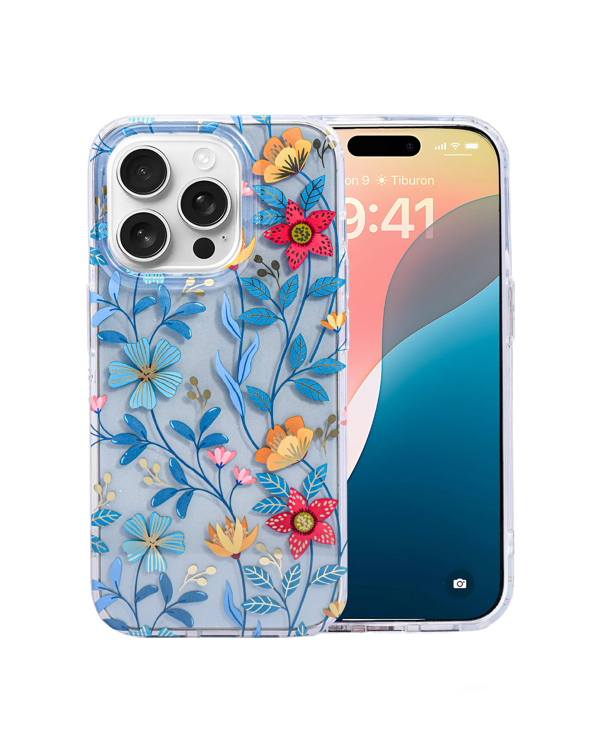 Transparent Floral Design Case For iPhone 15 Pro