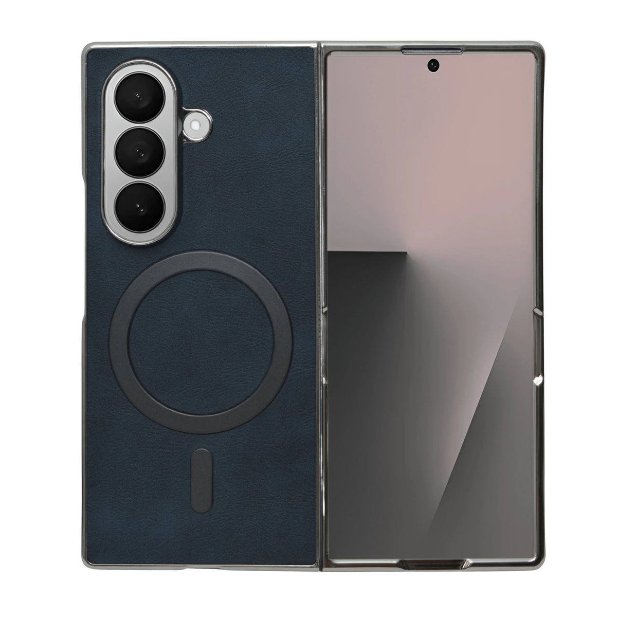 MagSafe Compatible Leather Case for Samsung Galaxy Z Fold 7 – Sleek Magnetic With Side Chrome Back Cover