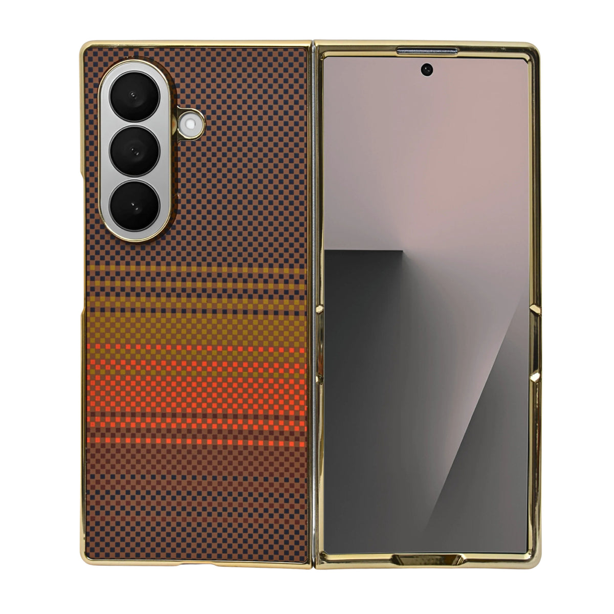 Carbon Fiber Texture with Golden Metallic Frame Phone Case For Samsung Galaxy Z Fold 7