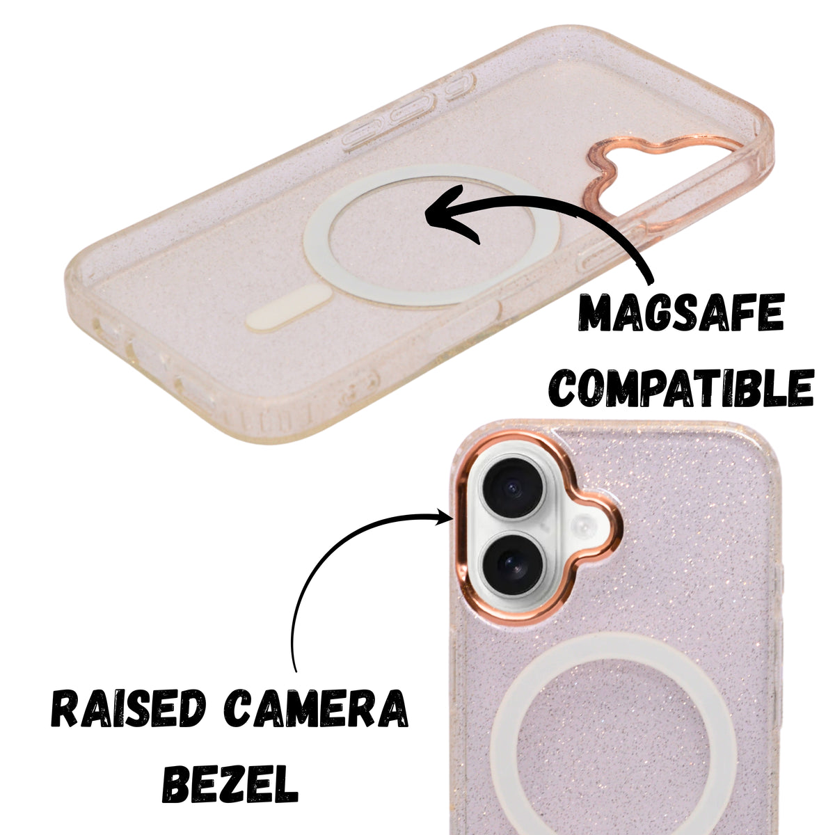Transparent Glitter MagSafe Compatible Phone Case for iPhone 16