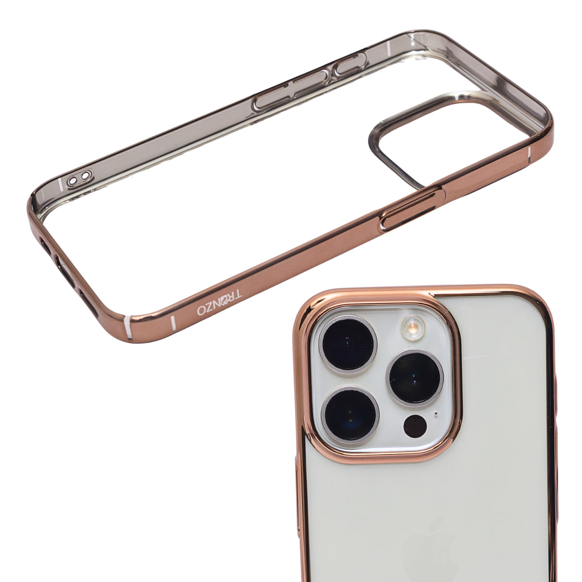 Crystal Shield Clear Phone Case with Golden Border Protection for iPhone 15 Pro
