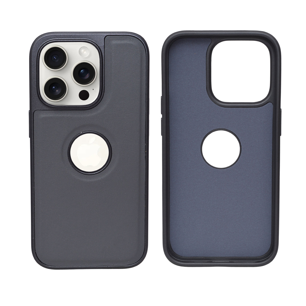 Premium Leather Finish with Metallic Logo Ring Cutout Phone Case for iPhone 14 Pro