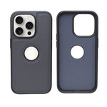 Premium Leather Finish with Metallic Logo Ring Cutout Phone Case for iPhone 14 Pro
