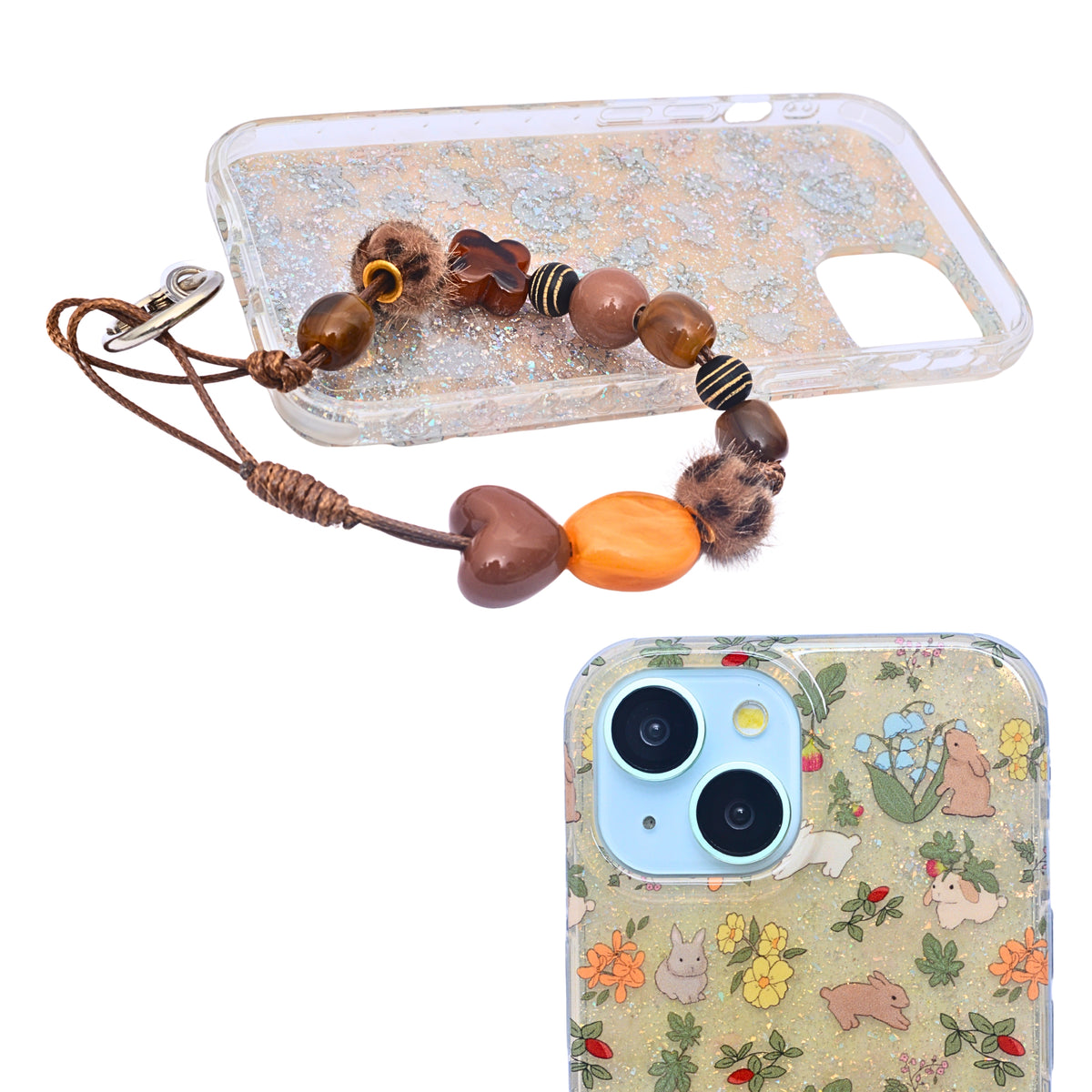 Floral Bunny Garden Design with Charms Phone Case for iPhone 15