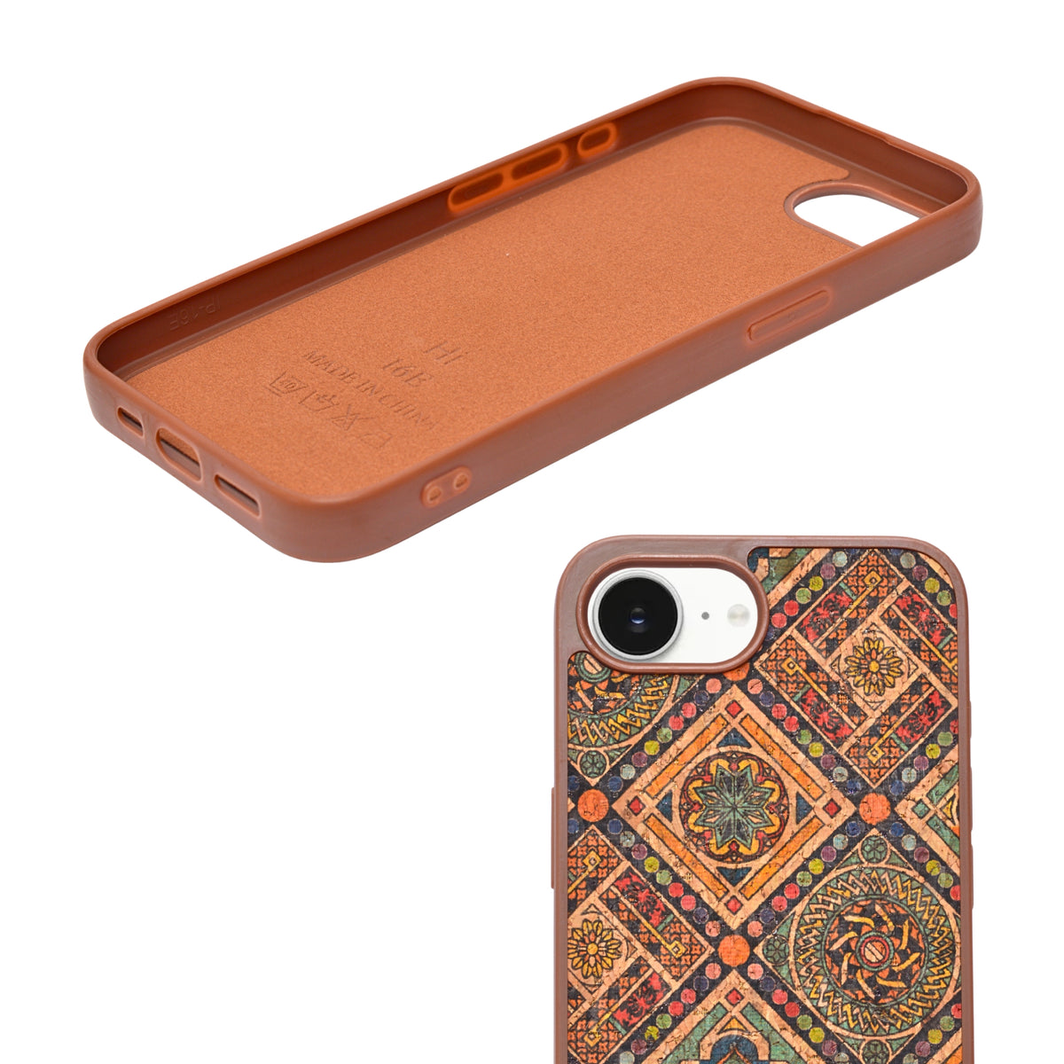 Bohemian Ethnic Print Cork Texture with Pearl Detail Phone Case for iPhone 16e