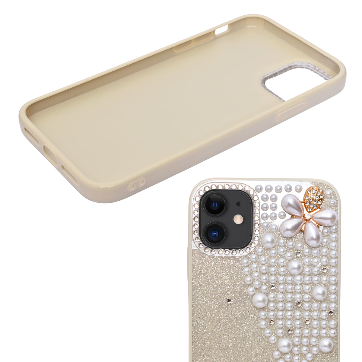 Luxury Glitter Finish with 3D Pearl Flower Design Phone Case for iPhone 11
