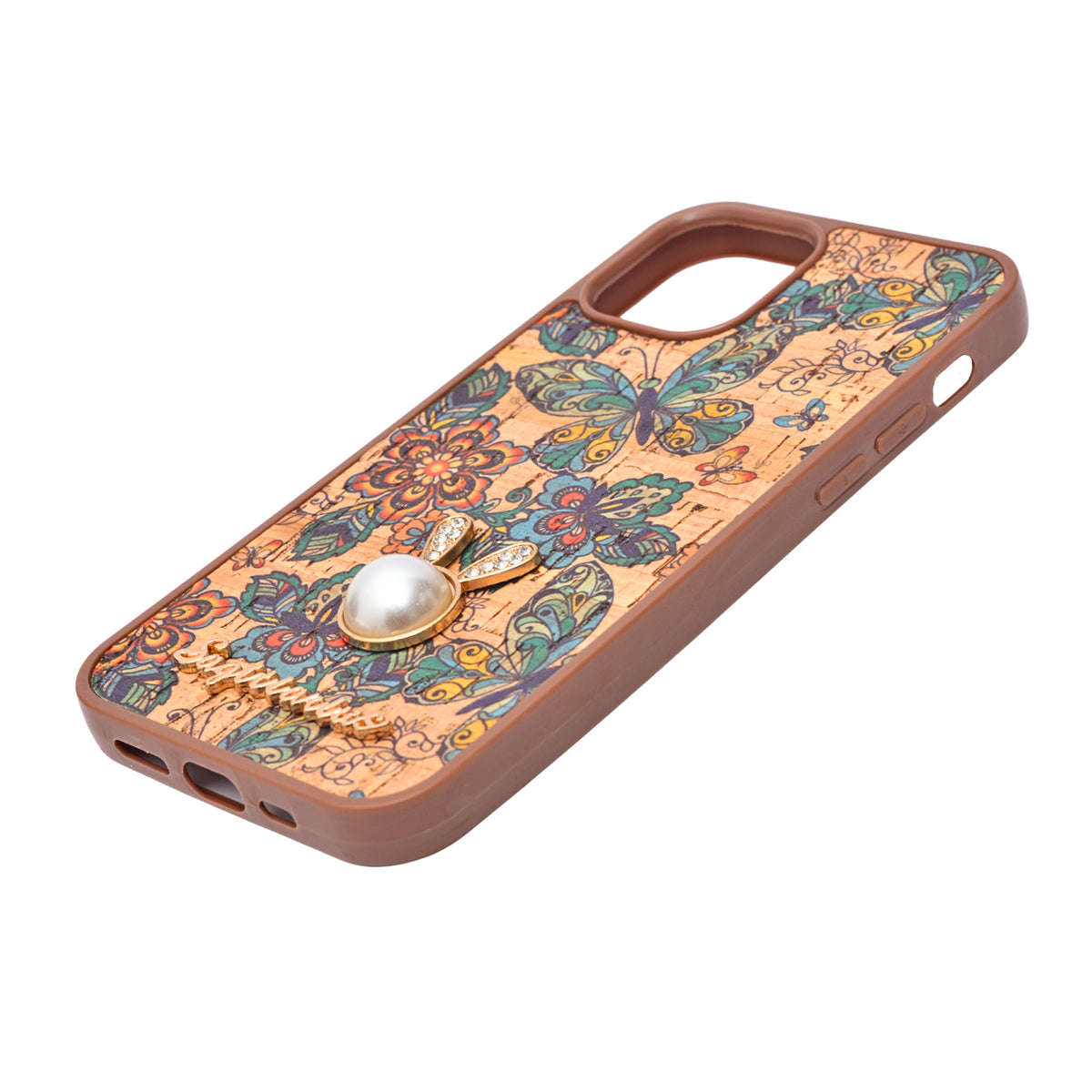 Bohemian Ethnic Print Cork Texture with Pearl Detail Phone Case for iPhone 12 / 12 Pro