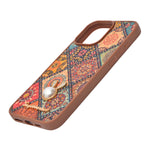 Bohemian Ethnic Print Cork Texture with Pearl Detail Phone Case for iPhone 16 Pro Max