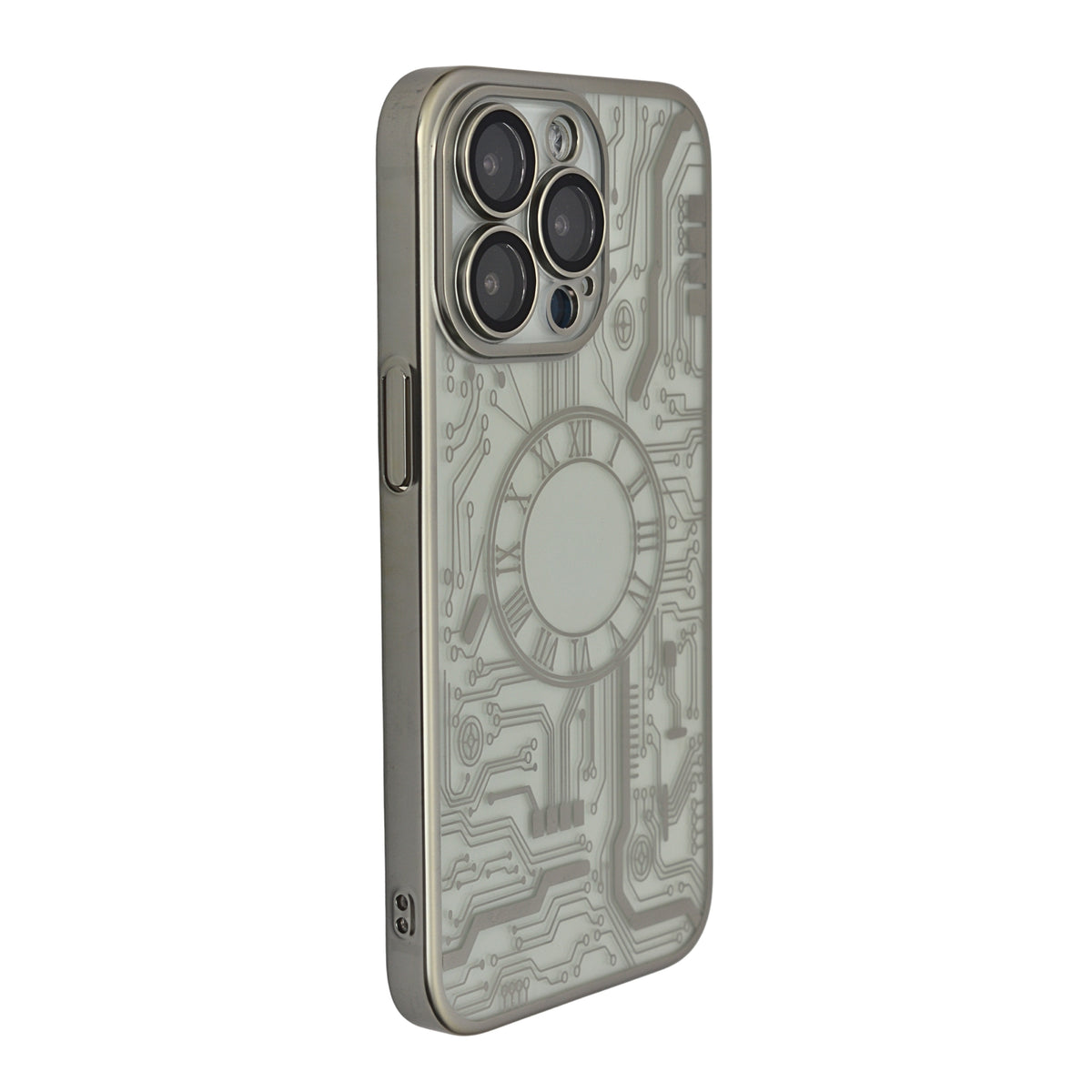 Futuristic Clock Circuit Pattern Phone Case for iPhone 13 Pro