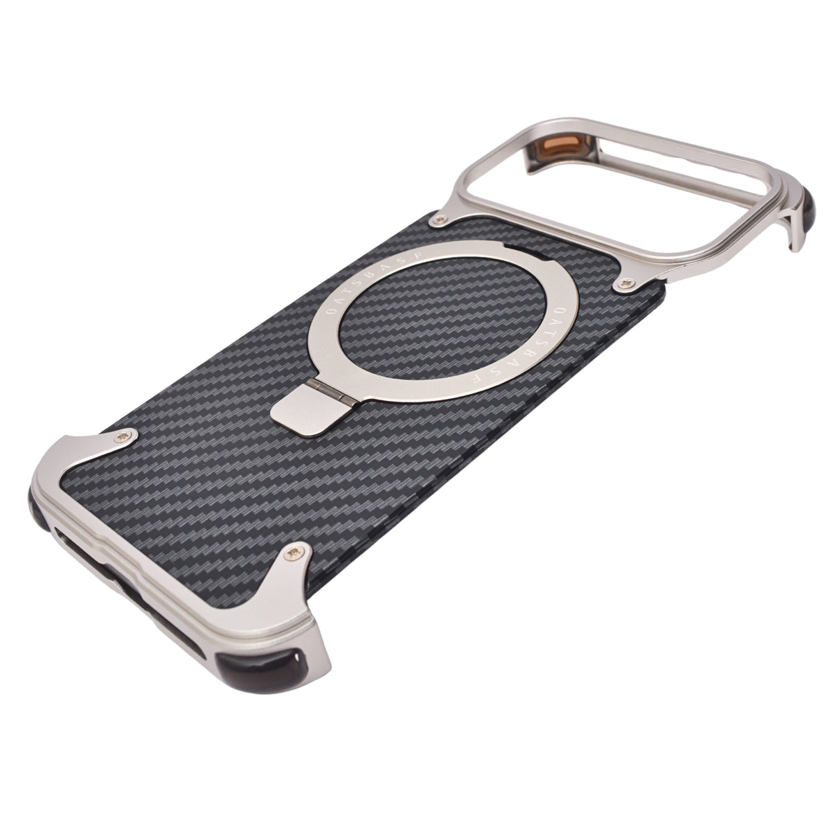 Frameless Carbon Fiber Metal Bumper Case with MagSafe Ring Stand Phone Case for iPhone 17 Pro Max