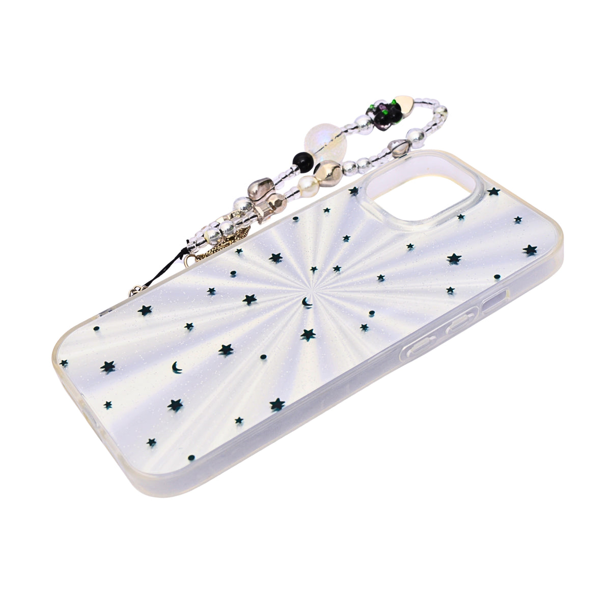 Midnight Stars Cosmic Sparkle with Beaded Wrist Strap Phone Case for iPhone 15