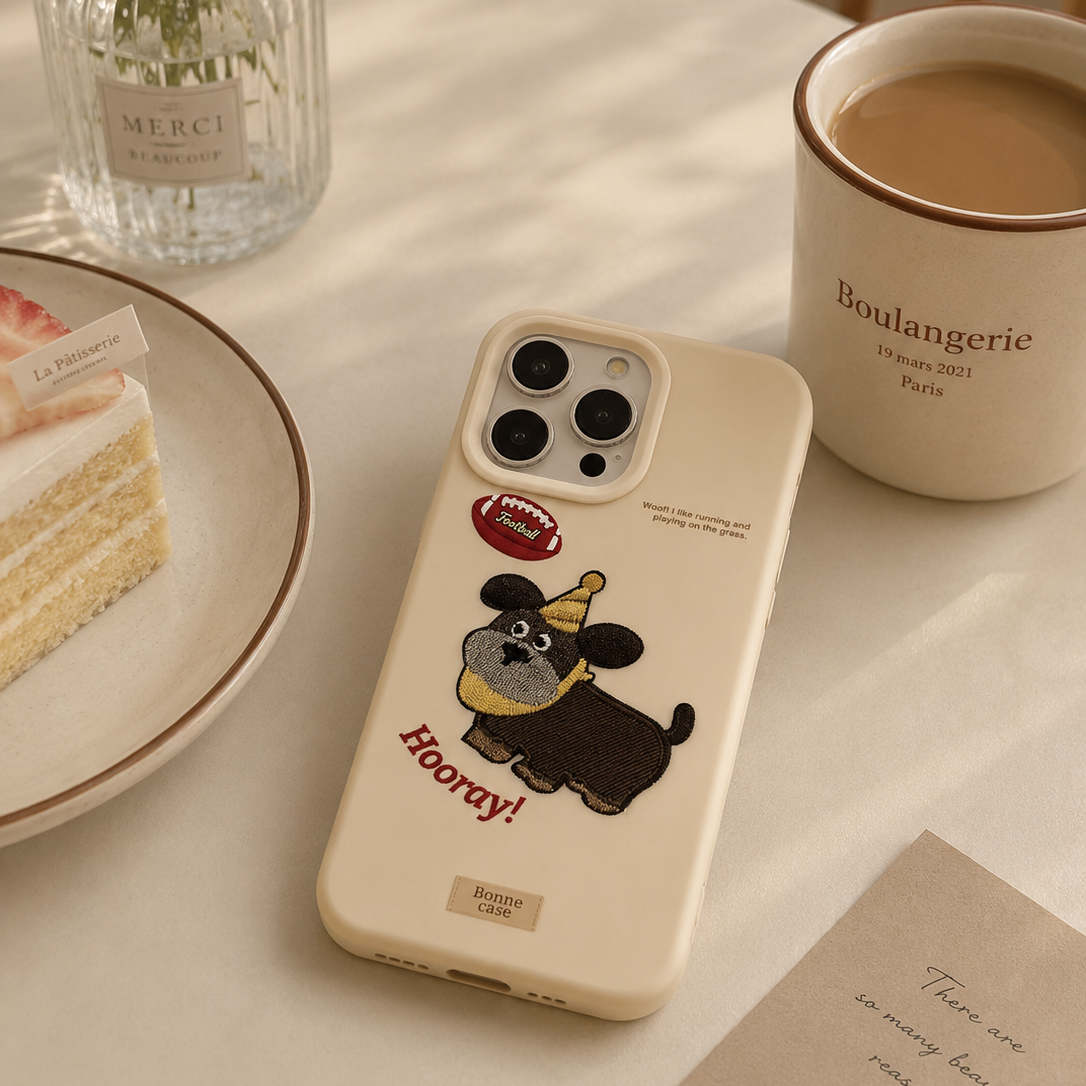 Embroidered Cartoon Dog Patch Matte Case