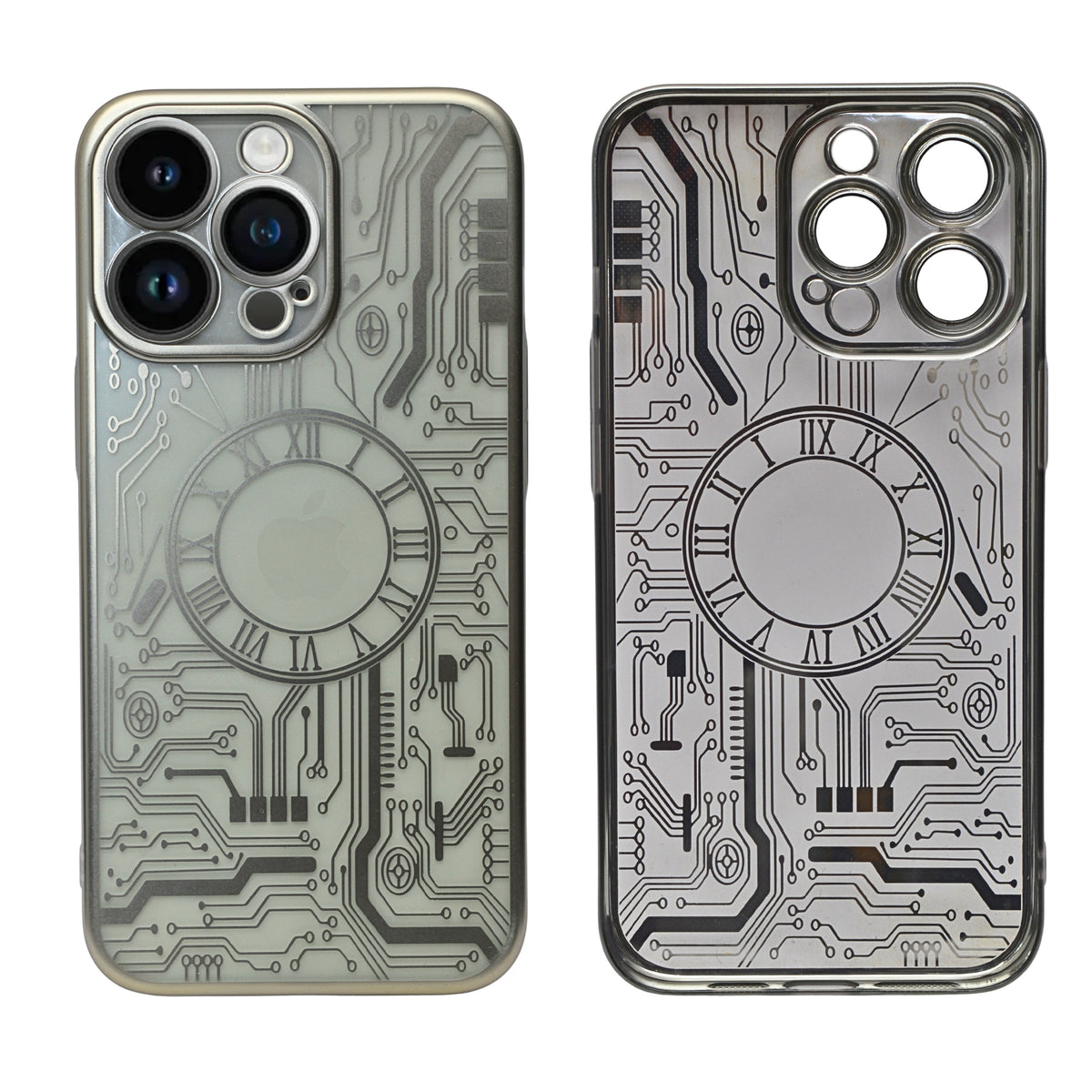 Futuristic Clock Circuit Pattern Phone Case for iPhone 13 Pro