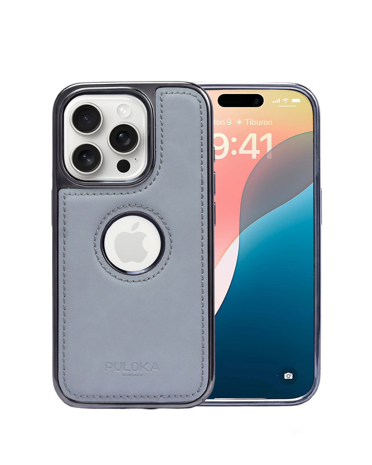 Stitched Leather Logo Visible Vintage Ultra Slim Protective Cover For iPhone 15 Pro