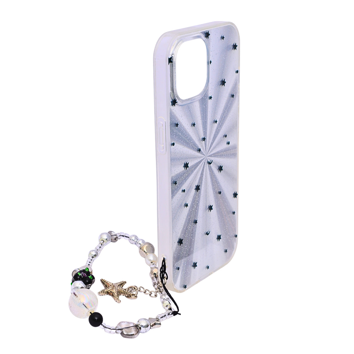 Midnight Stars Cosmic Sparkle with Beaded Wrist Strap Phone Case for iPhone 15