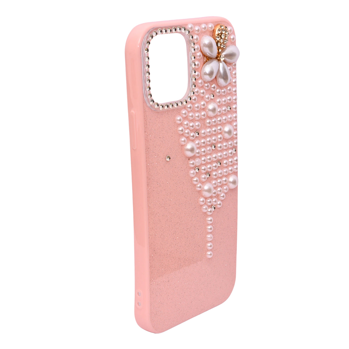 Luxury Glitter Finish with 3D Pearl Flower Design Phone Case for iPhone 12 / 12 Pro