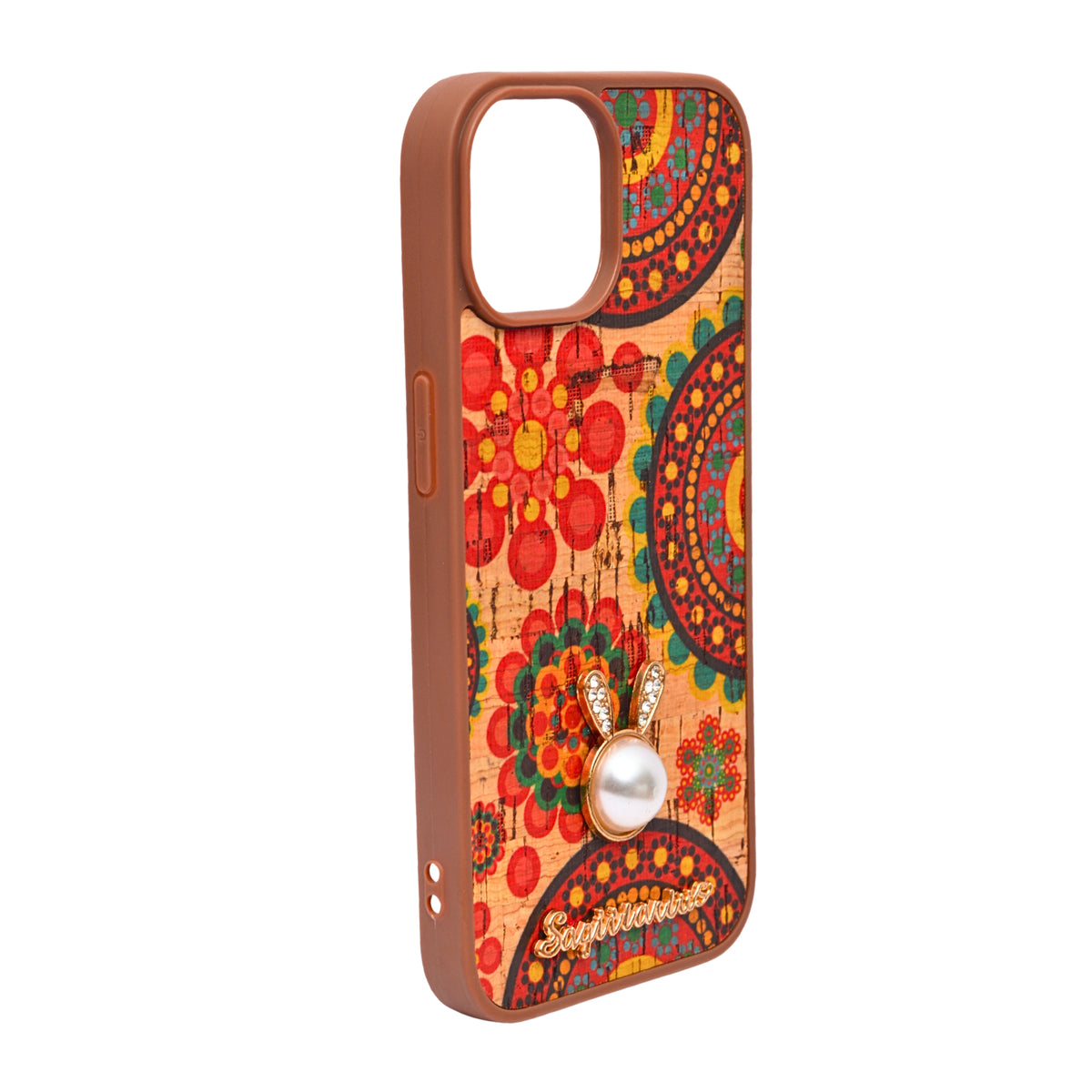 Bohemian Ethnic Print Cork Texture with Pearl Detail Phone Case for iPhone 15