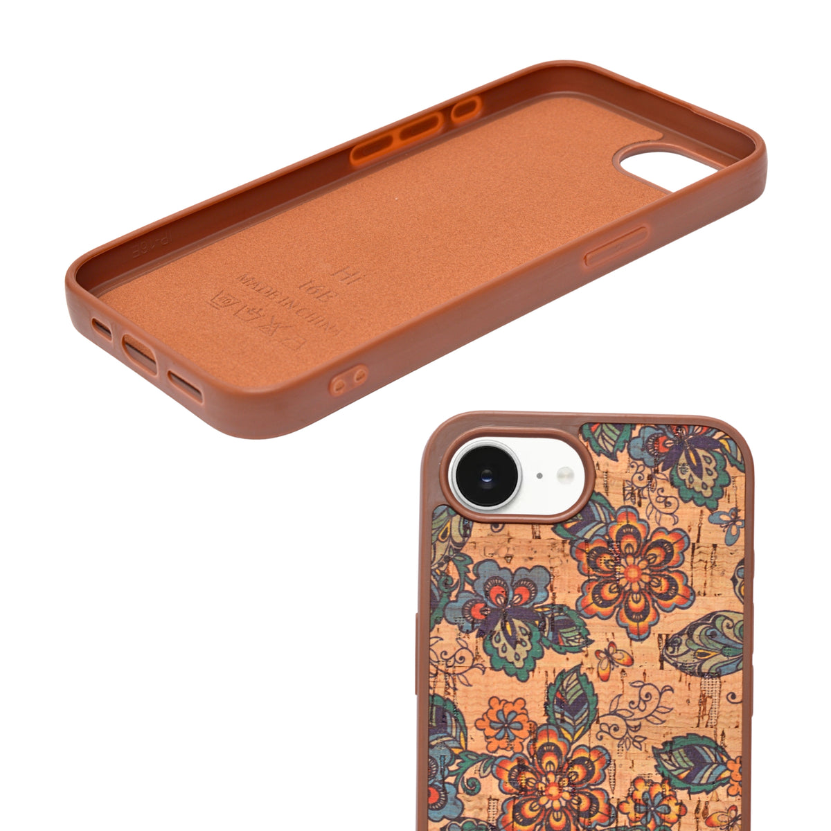 Bohemian Ethnic Print Cork Texture with Pearl Detail Phone Case for iPhone 16e