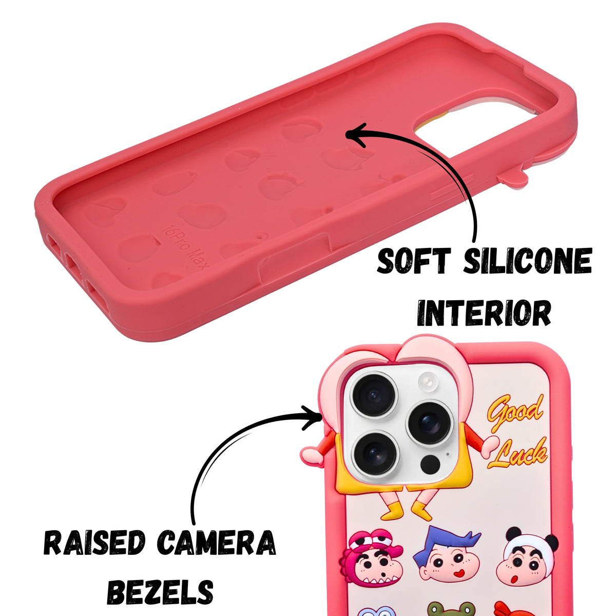 3D Cartoon Shinchan Character Design Phone Case For iPhone 16 Pro